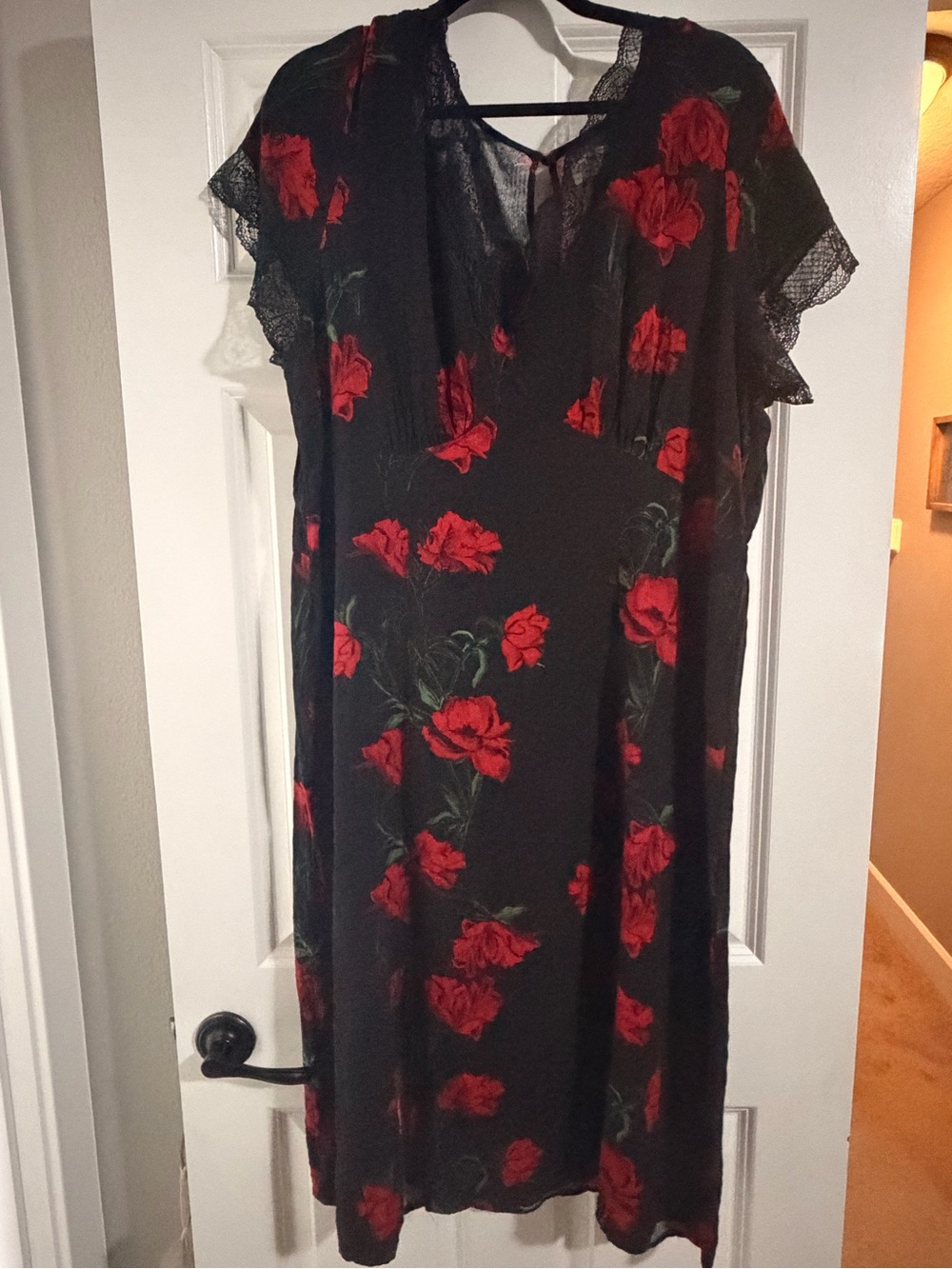Idyllwind Black Midi Dress with Red Floral Print